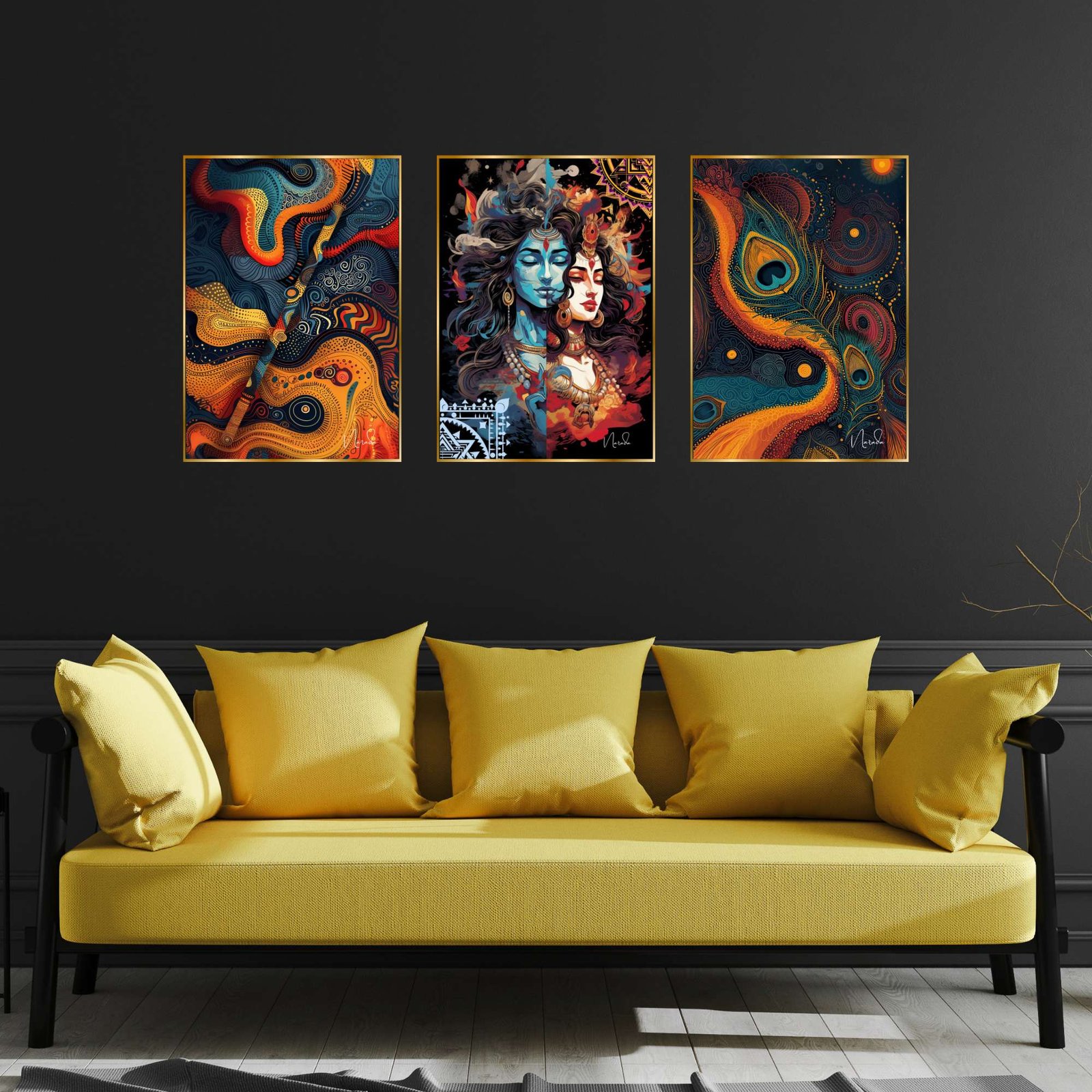 Set of Three Wall Paintings for Wall Dacoration Golden Framed Wall Paintings for Living Room & Bedroom Wall Art for Home Decoration & Office Wall Décor (18x12 inch CH-GD3-5) - Image 3