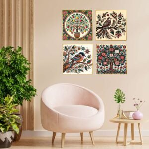 Set of Four Wall Paintings for Wall Dacoration Golden Framed Wall Paintings for Living Room & Bedroom Wall Art for Home Decoration & Office Wall Décor (13x10 inch CH-GD4-7)