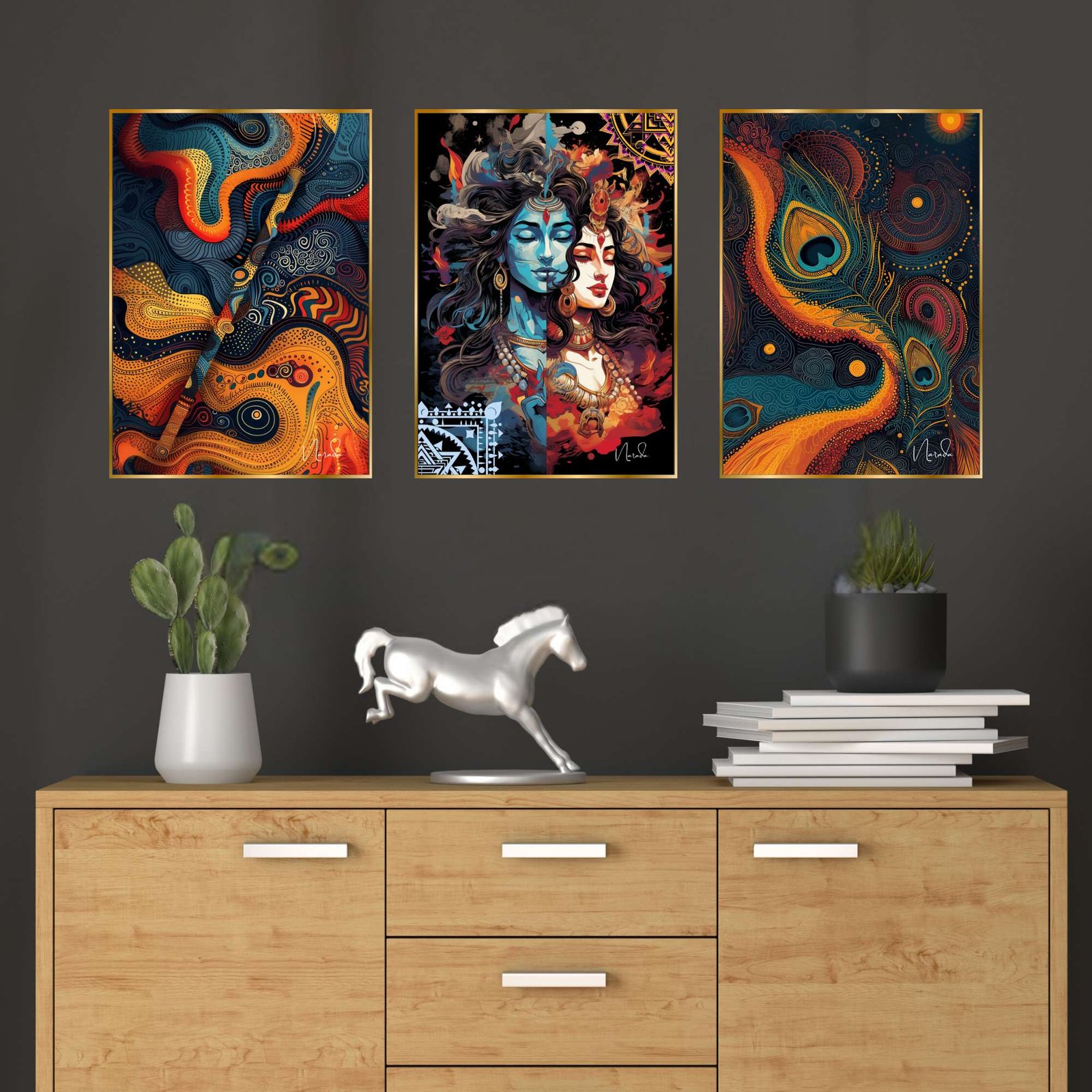 Set of Three Wall Paintings for Wall Dacoration Golden Framed Wall Paintings for Living Room & Bedroom Wall Art for Home Decoration & Office Wall Décor (18x12 inch CH-GD3-5) - Image 4