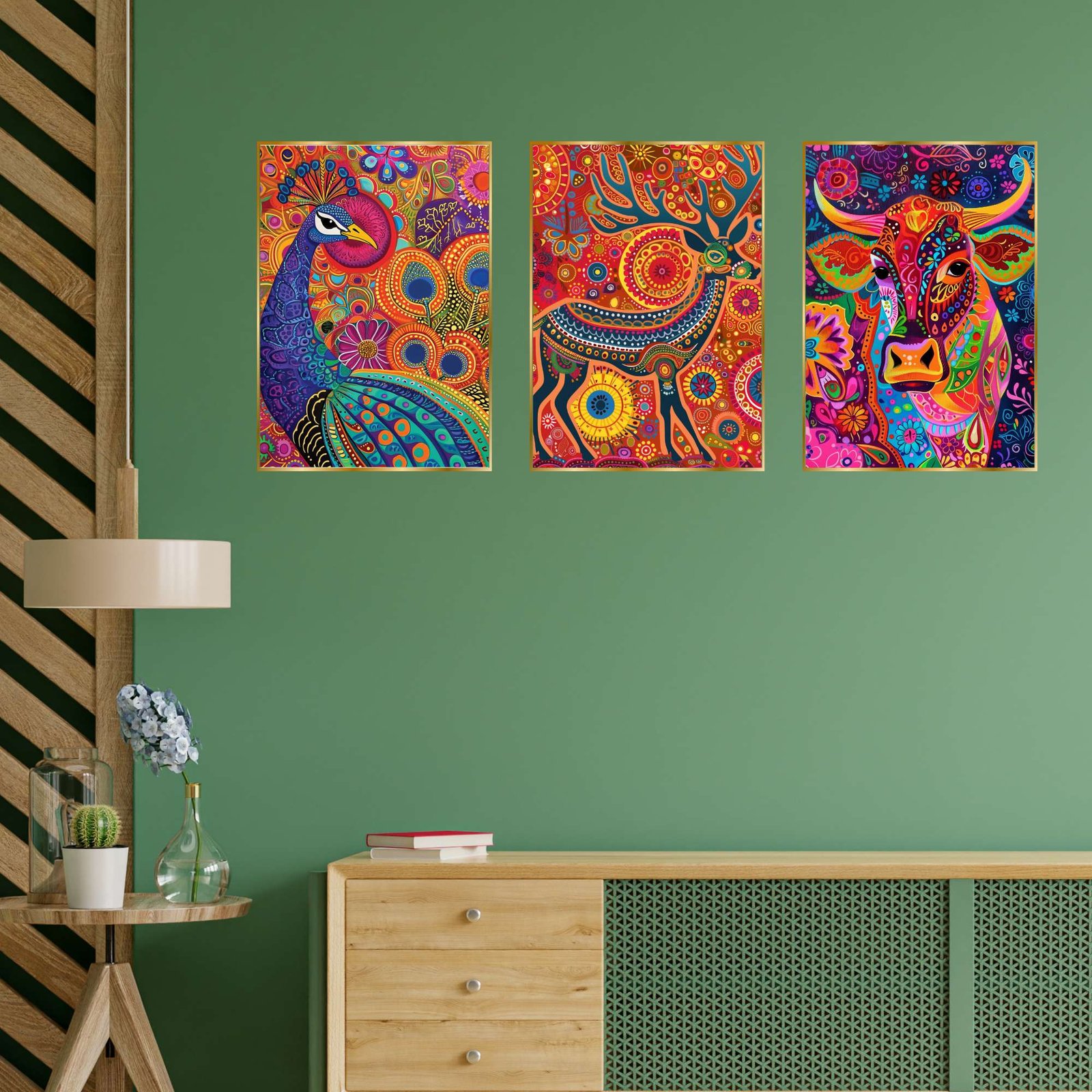 Set of Three Wall Paintings for Wall Dacoration Golden Framed Wall Paintings for Living Room & Bedroom Wall Art for Home Decoration & Office Wall Décor (18x12 inch CH-GD3-7) - Image 3